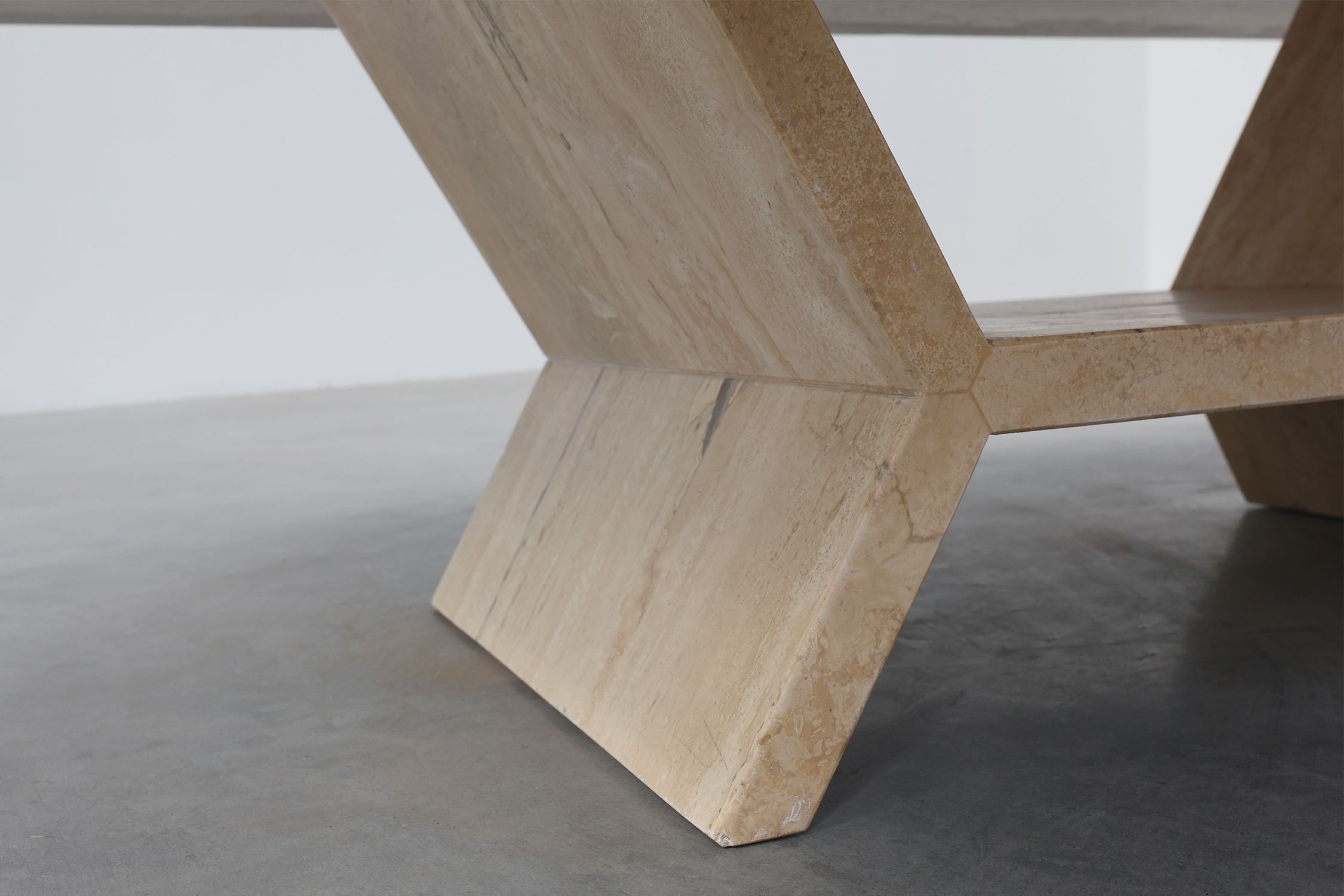 Sculptural geometric rectangular travertine coffee table, Italy 1960sthumbnail
